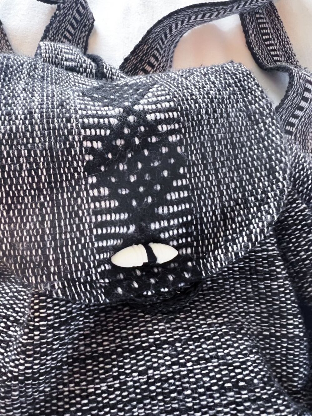 Pinzon Mexican Woven Boho Artisanal Backpack Black & White Jerga Baja - Picture 4 of 14
